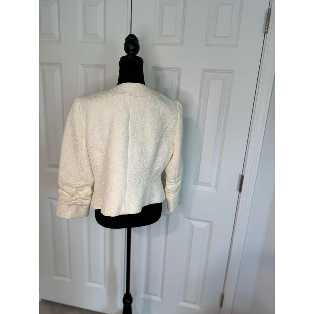 Peck & Peck Ivory Textured Jacket Open Front Cropped Blazer 3/4 Sleeve Classic - Picture 5 of 8